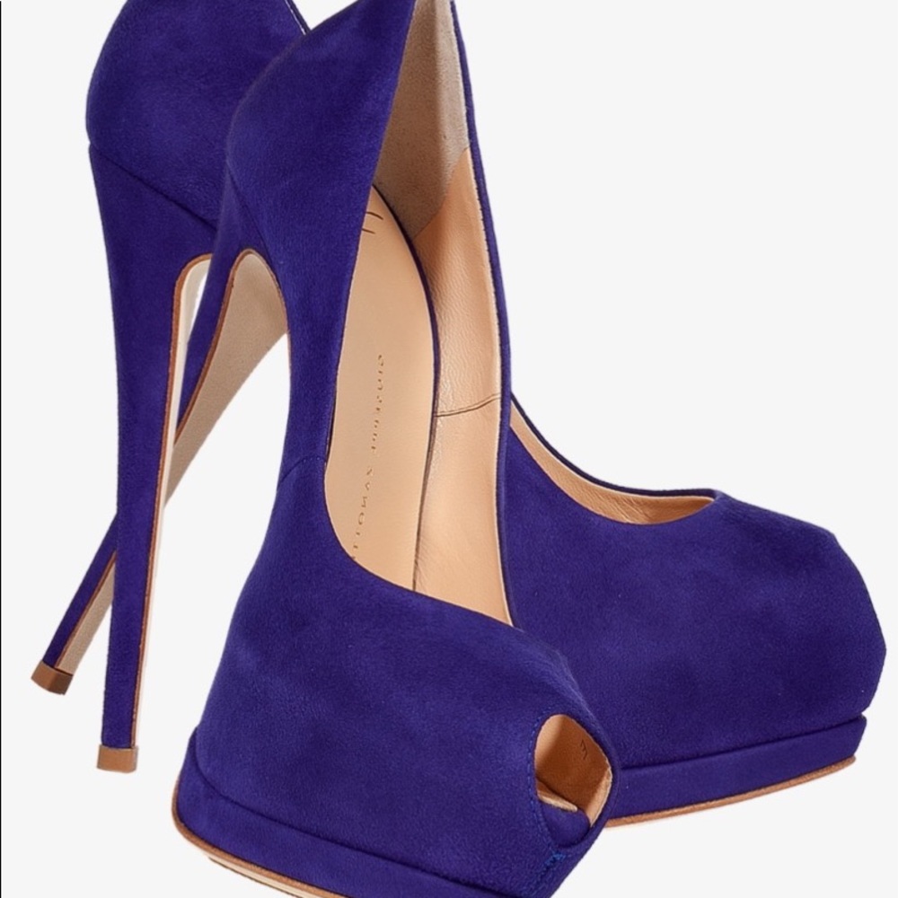 Giuseppe Zanotti Blue Suede Platform Pumps Size 38.5